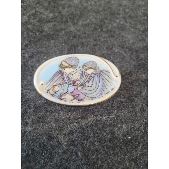 Vintage P. Buckley Moss 1990 Brooch Painted Mother Daughter Newborn - Picture 5 of 6